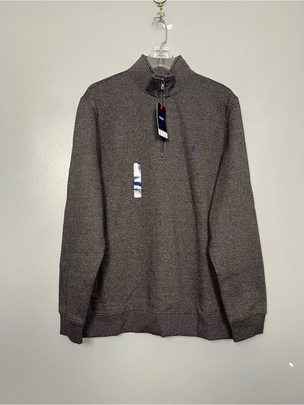 Izod Men’s 1/4 Zip Pullover Sweater Fleece Lined Mock Neck Carbon Gray Size L